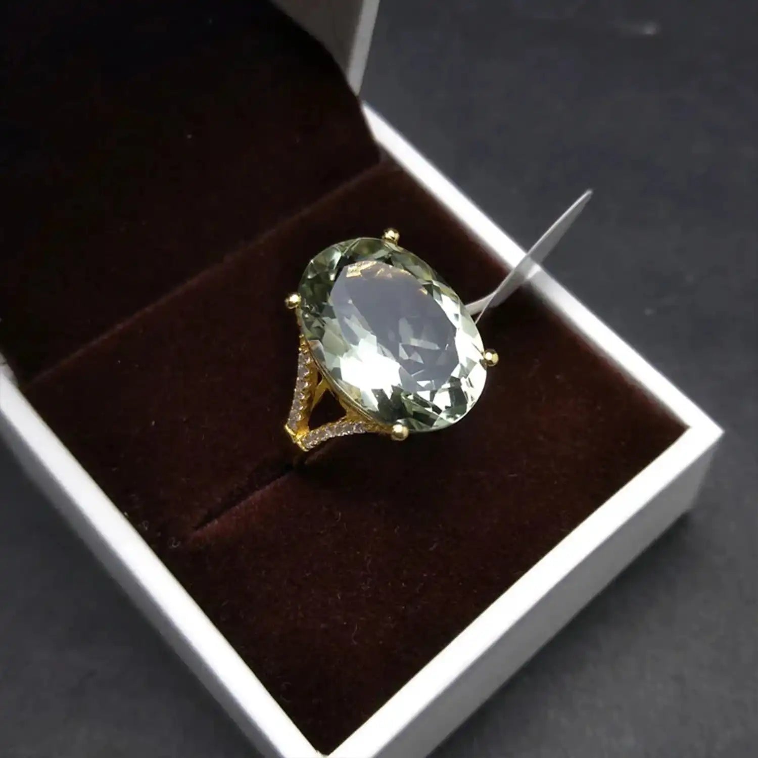 Big Natural Green Amethyst Sterling Silver Ring